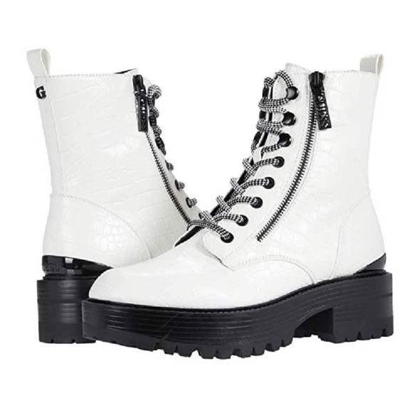 Guess Shoes - Guess Fearne White Lace Up Boots